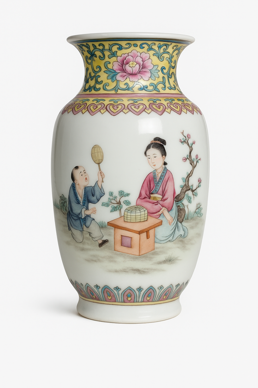 Chinoiserie Signed Vase on Stand