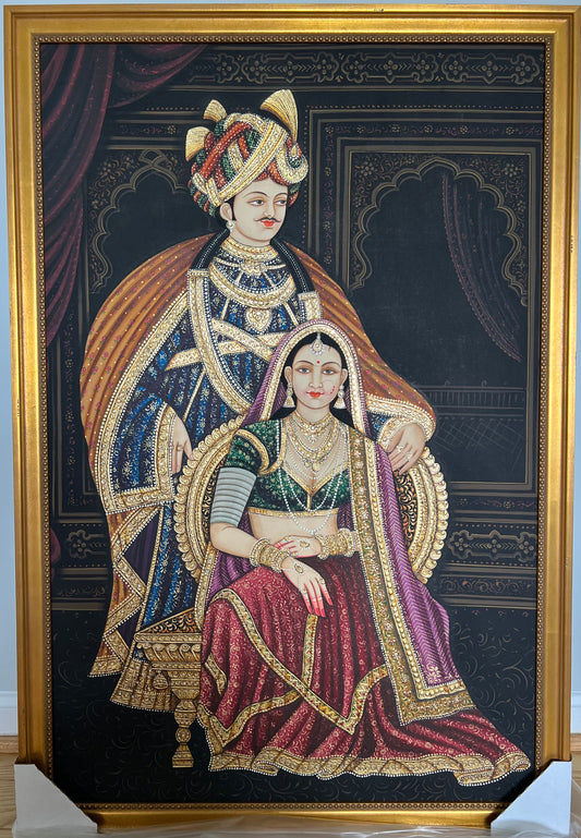 Indian Rajput King & Queen Fine Rajasthani Painting
