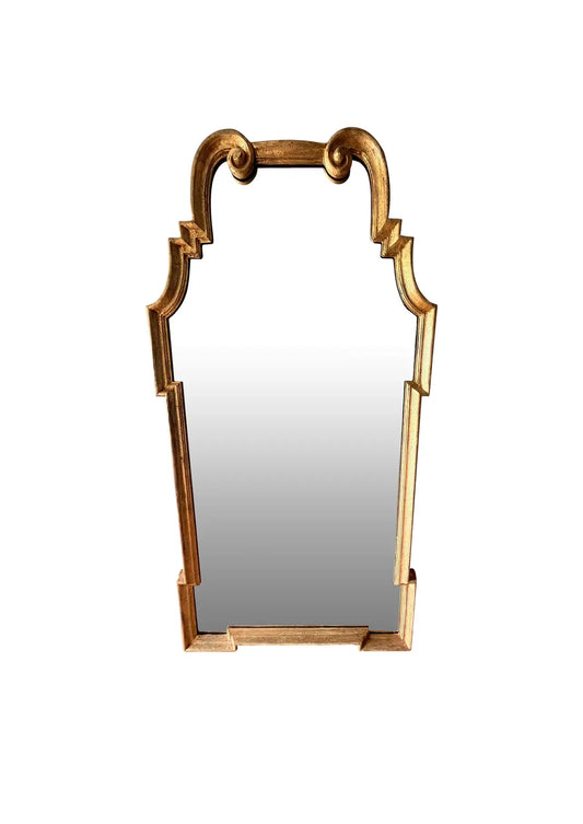 Italian Giltwood Scrolled Arch Keyhole Gold Mirror by LaBarge, 1970s